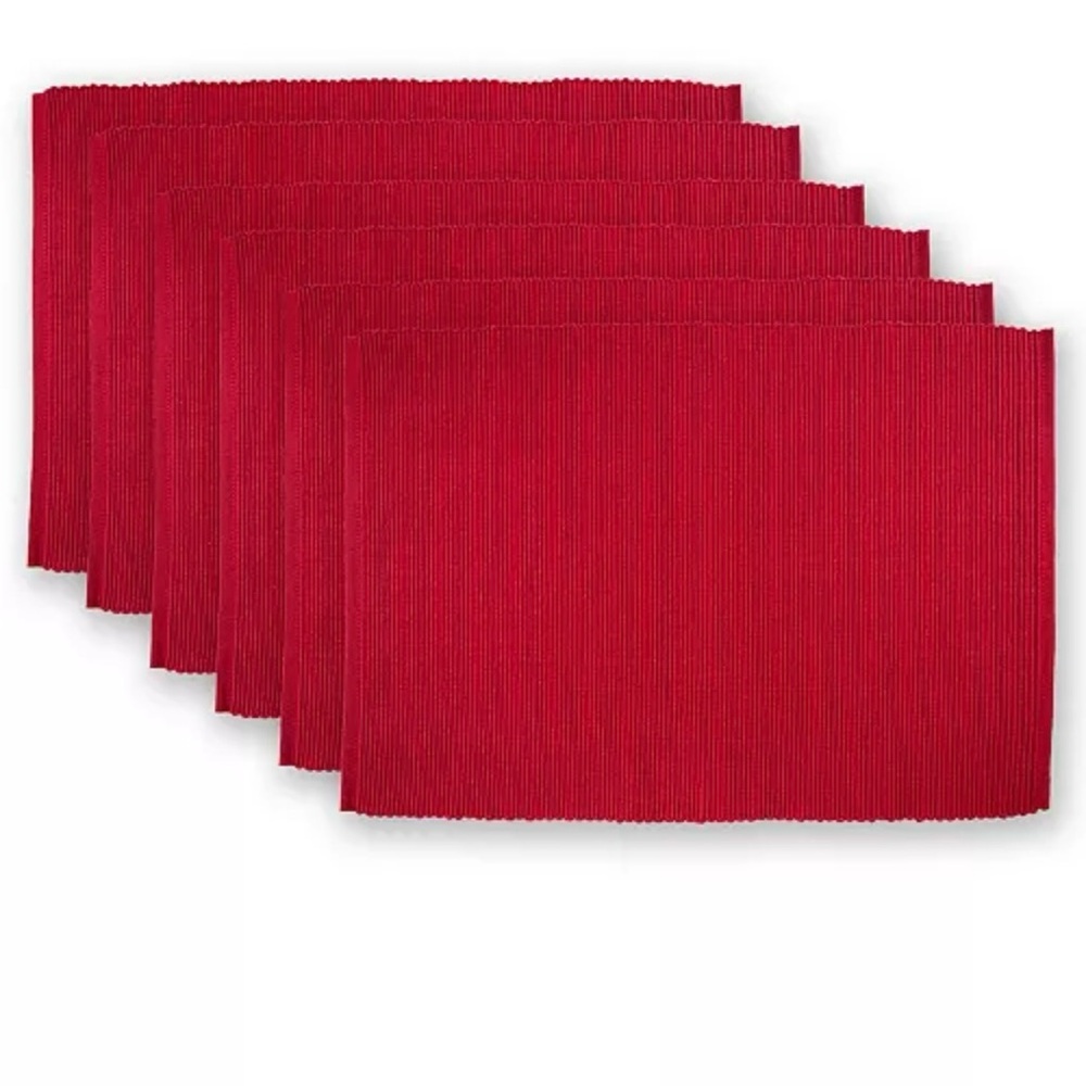 🆕-DII- Set of 6 100% Cotton Cardinal Red Ribbed Placemats